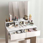 HOMCOM Makeup Vanity Desk with Mirror - 29.5" L x 15" W x 53.1" H - White-Colour: White 