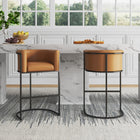 Manhattan Comfort Cosmopolitan 23.7" Mid-Century Modern Faux Leather Upholstered Bar Stool - Camel and Black - 2 Pack-Frame Made of Durable Metal with Geometric Design