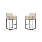 Manhattan Comfort Ambassador 21" Mid-Century Modern Faux Leather Upholstered Bar Stool - Cream and Black - 2 Pack-Mid-Century Modern Barstool with Backseat Perfect for Bar and Kitchen Use. Set of 2