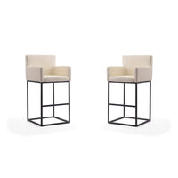 Manhattan Comfort - Tabouret de bar Ambassador 21" style milieu du siècle moderne, revêtement en similicuir, crème et noir, lot de 2-Tabouret de bar moderne du milieu du siècle avec banquette arrière parfait pour un bar et une cuisine. Ensemble de 2