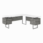 Monarch Specialties 7618 70" Computer Desk - White/ Concrete/ Silver Metal/ L/R-L-shaped computer desk with 3 storage drawers featuring thick-panel construction and 3 sturdy metal legs in a silver finish