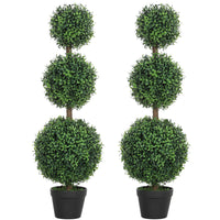 HOMCOM 40" Artificial Topiary Ball Trees in Pot - Green - 2 Pack-Two pack topiary ball-shaped boxwood trees enhance room aesthetics 