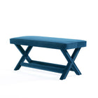 Manhattan Comfort - Abigail banc ottoman moderne du milieu du siècle en velours bleu 42,12 po-Coussin passepoilé de haute qualité avec rembourrage en mousse moelleuse pour plus de confort et de style