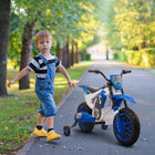 Aosom 12V Kids Electric Ride-On Dirt Bike - Blue-Two smooth wheels and dual shock absorbing system 