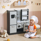 Qaba Play Kitchen for Kids with Switch Knob Sound, Accessories - Dark Brown-Includes a 6-piece stainless steel cookware set for a realistic experience 