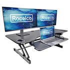 Rocelco 45" Height Adjustable Standing Desk Riser with Slide Out Retractable Keyboard Tray-Dimensions of work surface are 22.6" deep x 45" wide