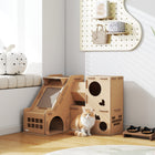 PawHut - Maison pour chat en carton, condo de jeu ondulé pour chatons d’intérieur-Les tanières semi-fermées et les fenêtres d’observation offrent un espace sécurisé pour la détente 
