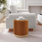 Modway Tilden 16" Round Performance Velvet Upholstered Ottoman - Rust/Natural-Rubberwood Plinth Base
