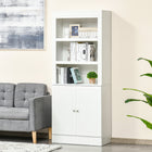 HOMCOM 72" H Kitchen Pantry, Buffet Hutch, and Bookcase Cabinet - White-Aluminum door handles and metal hinges for easy opening and closing 