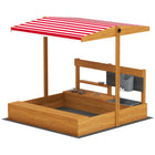 Outsunny Kids Wooden Sandbox with Cover and Height Adjustable Canopy - 45" L x 43" W x 43" H - Red-Made of fir wood with smooth surface . 