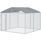 PawHut Outdoor Dog Kennel with Waterproof UV-Resistant Cover - 9.8' x 9.8' x 7.7' - Silver-Dog enclosed kennel offers ample room for your pet to exercise and play 