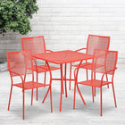 Table de jardin carrée de 28 po en acier corail et 4 chaises au dossier carré, intérieur/extérieur [CO-28SQ-02CHR4-RED-GG]-Revêtement thermolaqué de couleur corail