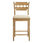 Modway Jax Oak Wood Counter Stool With Wavy Razor Back and Cushion - Weathered Oak Oatmeal Stripe-Fully Assembled