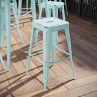 Flash Furniture 30" High Backless Distressed Green-Blue Metal Indoor-Outdoor Barstool-500 lb. Weight Capacity