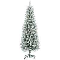 HOMCOM 6' Flocked Pencil Artificial Christmas Tree with Steel Base - Green-The tree is sprayed with artificial snow for a wintry ambiance 