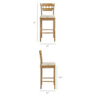 Modway - Jax Bois de chêne Tabouret de bar avec dossier ondulé en rasoir et coussin in Rayure d’avoine en chêne usé-Rasoir ondulé