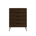 Manhattan Comfort Rockefeller Mid-Century Modern Tall Dresser and Nightstand Set - Brown-Perfect for Storage or Display Items. Anti Tip Kit Included.