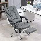 HOMCOM PU Leather Executive Reclining Office Chair with Arms - Grey-Desk chair features high density sponge padding and curved padded armrests for comfort