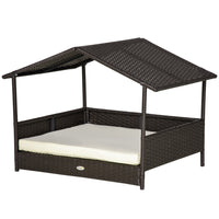 PawHut - Maison pour chien en osier avec coussin amovible, crème blanc-Couleur classique café foncé avec un design élégant, cette maison pour animaux apporte une touche moderne à vos espaces intérieurs et extérieurs 
