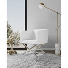 Manhattan Comfort - Hollywood fauteuil d’appoint contemporain 25,6" en similicuir blanc et chrome poli-Fabriqué de manière experte en aluminium léger et solide avec une base contemporaine au fini chrome poli