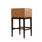 Manhattan Comfort Kingsley 21" Mid-Century Modern Faux Leather Upholstered Bar Stool - Camel and Dark Walnut-Includes Gold Metal Footrest
