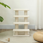 PawHut 4-Step Carpeted Pet Stairs with Scratching Post - Cream White-Colour: Cream White 