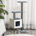 PawHut 47" Wood Cat Tree Condo Tower with Scratching Post and Toy Ball - Grey-Multi-level design for climbing 