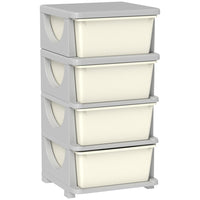 Qaba 4 Tier Kids Toy Organizer with 4 Plastic Storage Bins - Cream White-Rounded edges help prevent your kid from getting injured in case they fall 
