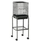 PawHut 44" H Rolling Bird Cage with Accessories, Detachable Stand and Storage - Black-Bird enclosure with ample space for small birds such as finches and budgies 