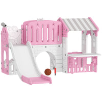 Qaba - Toboggan 7-en-1 pour tout-petits avec maisonnette et panier de basket pour jeu intérieur - rose-Offrez un plaisir sans fin à la maison avec cette aire de jeux 7-en-1 pour enfants 
