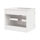 Modway - Zia Support mural de 24" Meuble de salle de bain avec lavabo en marbre - Ivoire-Base en bois massif de mangue avec motif cannelé