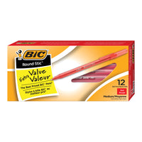BIC Round Stic Extra Value Ballpoint Stick Pens – 1.0mm – Red – 12 Pack  -One 12 count pack of BIC Round Stic Extra Value Red Ballpoint Pens
