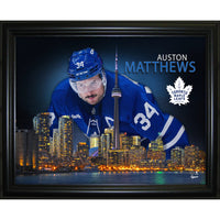 Auston Matthews Toronto Maple Leafs Skyline - Framed Print - 20" x 16"-Premium virtual frames