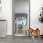 PawHut 30"- 34" Extra Wide Dog Gate with Double Locking System - White-Can be opened with a single hand – press and lift the button