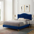 Modway Juniper Channel Tufted Performance Velvet Queen Platform Bed - Navy-Stain-Resistant Performance Velvet