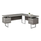 Monarch Specialties 7304 70" Computer Desk - Dark Taupe Left Or Right Facing-L-shaped computer desk with 3 storage drawers featuring thick-panel construction in a dark taupe wood-look finish and 3 sturdy metal legs in a silver finish