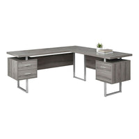 Monarch Specialties 7304 70" Computer Desk - Dark Taupe Left Or Right Facing-L-shaped computer desk with 3 storage drawers featuring thick-panel construction in a dark taupe wood-look finish and 3 sturdy metal legs in a silver finish