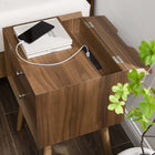Modway Ember Wood Nightstand With USB Ports - Walnut-Two 120V Outlets and Two USB Ports