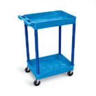 Luxor - Chariot à bacs en polyéthylène à 2 tablettes - 24" x 18" - capacité 300 lb - bleu-Chariot utilitaire polyvalent avec deux tablettes à rebord de 2,75 po de profondeur