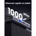 UGREEN - Hub USB-C Revodok 10 en 1 pour deux écrans-Prise en charge de l’alimentation PD : Le port d’alimentation PD prend en charge jusqu’à 100W, permettant à votre appareil de rester chargé pendant l’utilisation.
