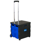 BAZIC Products Folding Cart on Wheels with Lid Cover - 16" x 18" x 15" - Black/Blue-Comes with lid
