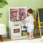 Qaba Kids Kitchen Playset with Realistic Lights & Sounds for Toddlers - White-Included oven enhances pretend baking activities 