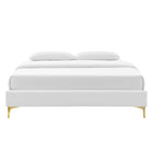 Modway Sutton Performance Velvet Full Bed Frame - White-Wood Slat Support System