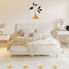 HOMCOM Queen Size Adjustable Headboard Platform Bed Frame - White-Soft teddy fleece adds warmth and style to your bedroom