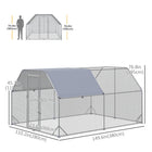 PawHut Metal Walk-In Chicken Coop with Roof for 10-12 Chickens - 12.5' L x 9.2' W x 6.4' H - Silver-Tall height allows owners to enter and exit feeding areas easily 