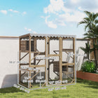 PawHut - Enclos extérieur pour chat Catio, maison pour chat en bois avec fenêtre, brun-Le toit en bâche offre une protection contre le vent et la pluie 