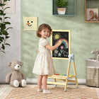 Qaba Double Sided Wood Art Easel with Height Adjustable - Natural-Adjustable height grows with your little artist 