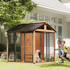 PawHut - Niche pour chien très grande, chenil en bois avec armoire de rangement - jaune-Comprend une grande armoire intégrée pour garder votre jardin propre et organisé 

