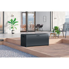 Suncast - Coffre de terrasse en résine tressée 73 gal - Cyberspace-Le couvercle renforcé offre une solution unique de sièges et de rangement.