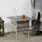 Outsunny - Table basse de patio en osier 20 po avec planche en plastique sous le plateau tressé, gris mélangé-Le cadre en métal de cette table assure une longévité pour un usage quotidien  